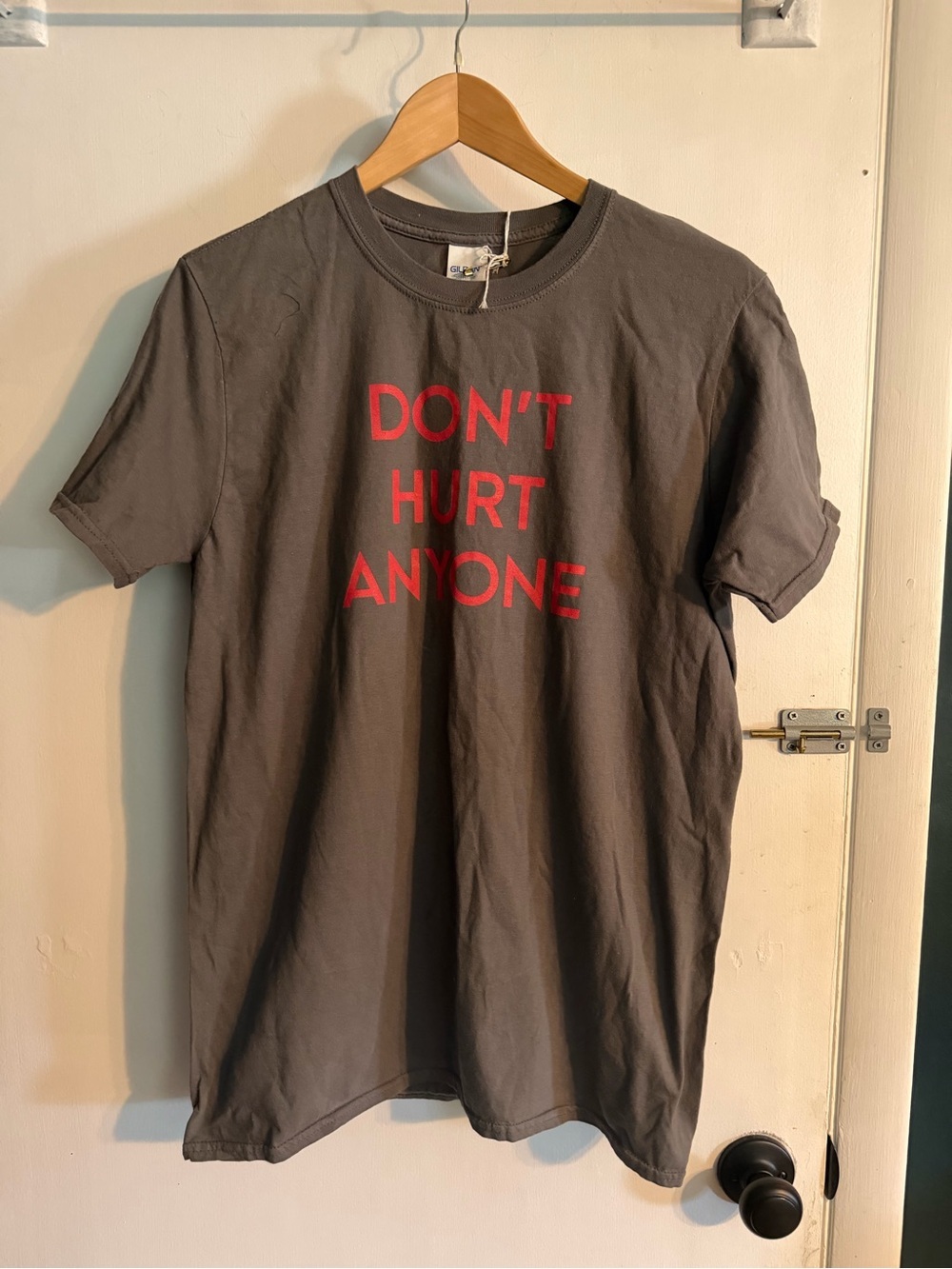 Men’s “Don't Hurt Anyone” Graphic Tee - Charcoal with Red Text, NWT, Large